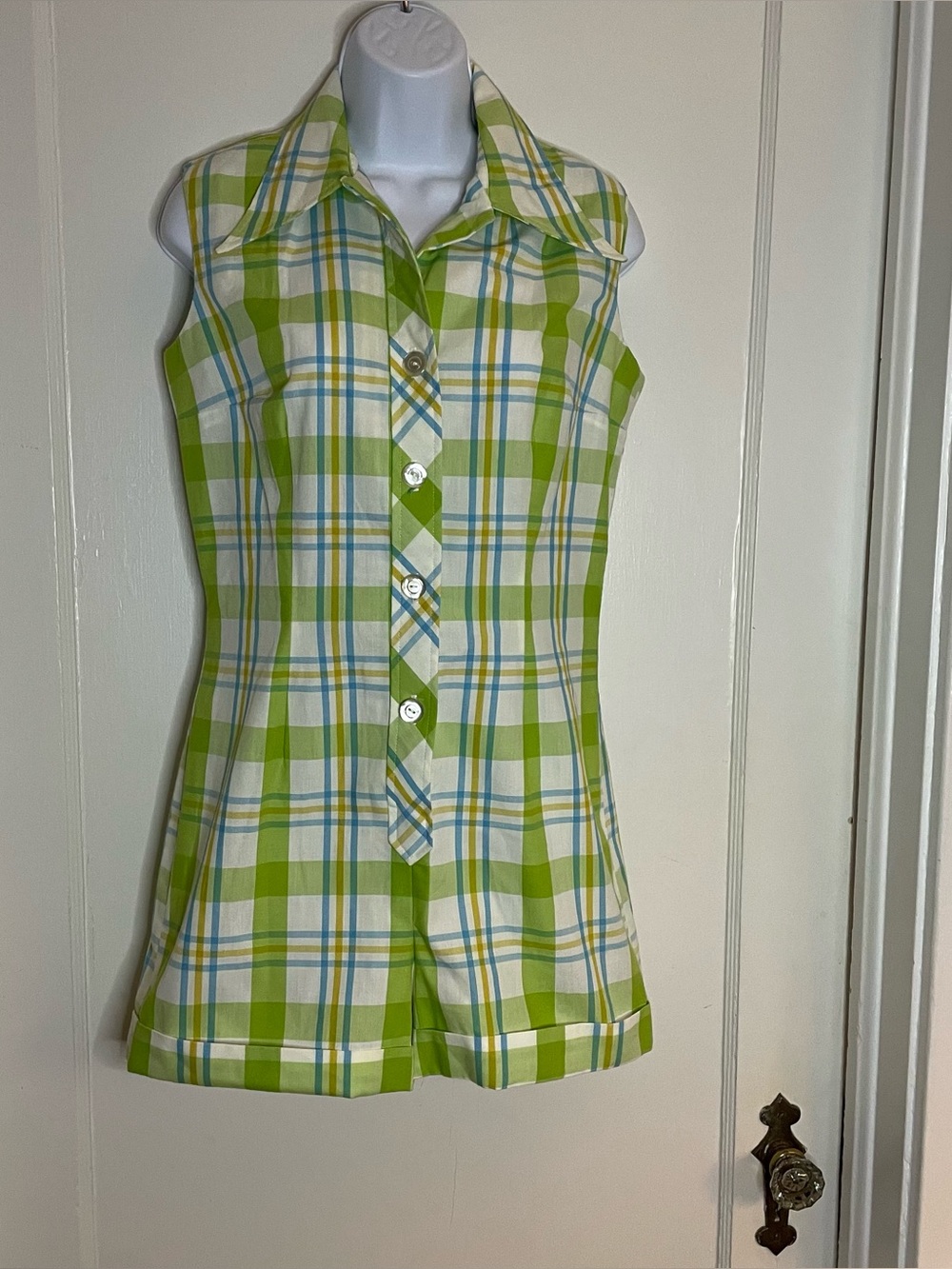 Vintage Serbin of Florida Romper, Green Plaid